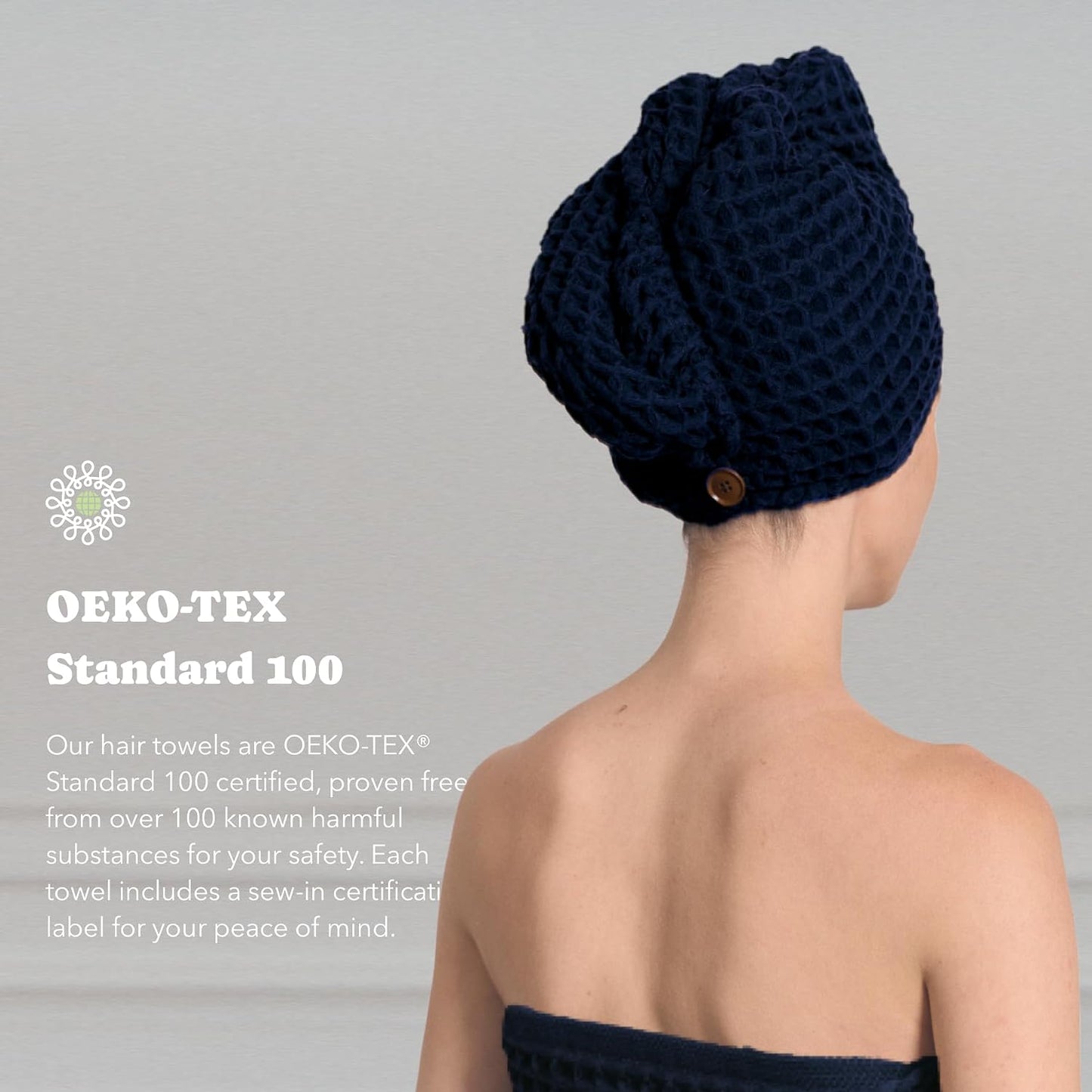 Luxury Organic Japanese Cotton Hair Drying Waffle Towel Wrap for Women | Absorbent, Quick-Dry Head Turban for Shower, Sauna, Spa | Extra Large for Long, Curly, Straight Hair With Button (White, 1 Pc)