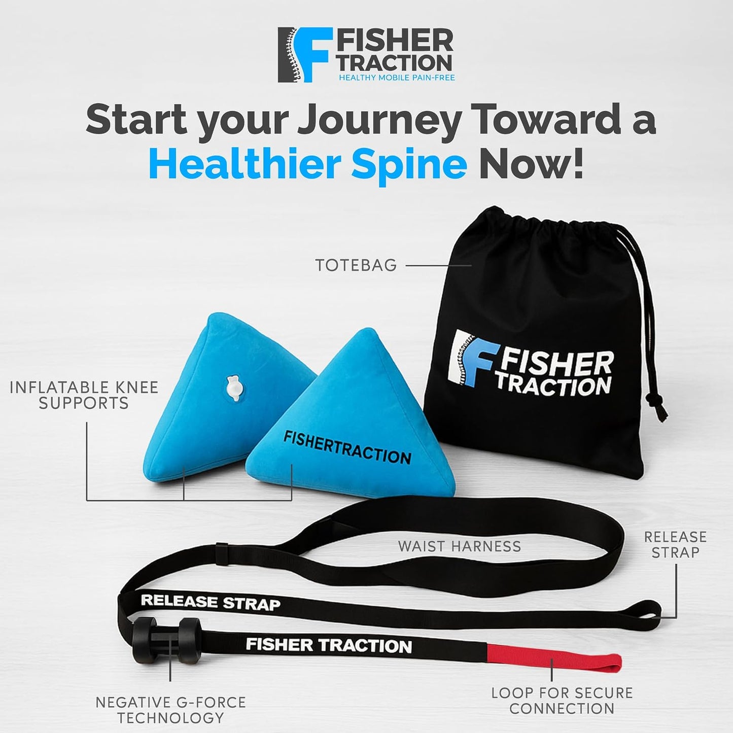 Fisher Traction Lower Back Decompression Device – Lumbar Traction for Spinal Decompression – Patented Stretcher Strap Release for Spinal Rehydration – Lightweight & Portable (Under 230 lbs)