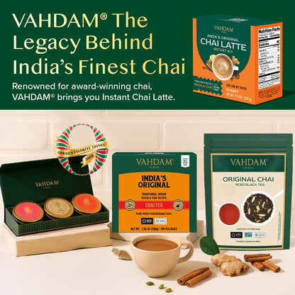 VAHDAM Instant Chai Latte - 10 Sachets (7.7 Oz / 220g) | Authentic Indian Chai with Natural Spices | Just Add Water, No Steeping Required | Creamy Chai Latte Anytime
