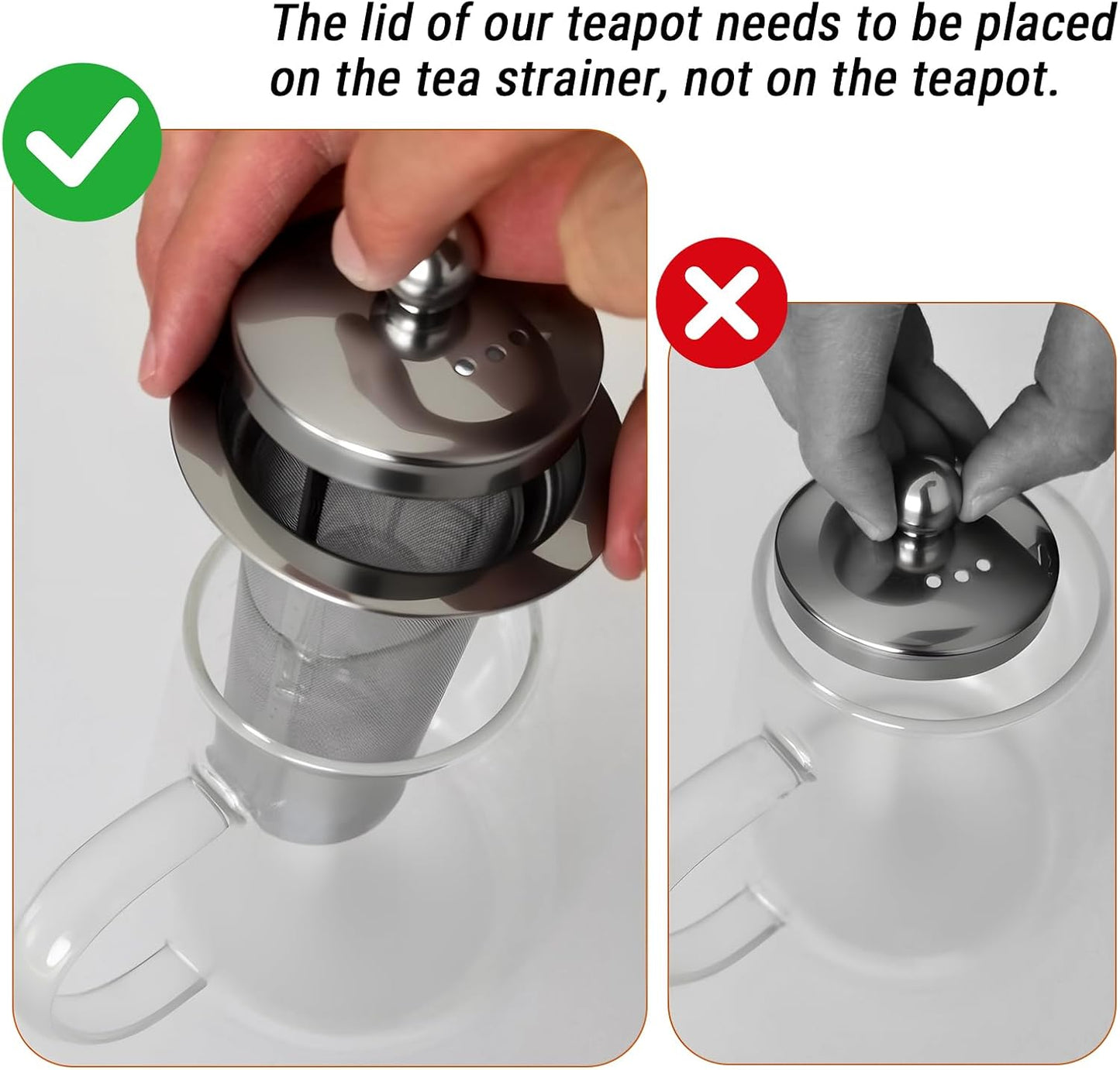 PARACITY Glass Teapot Stovetop 40 OZ/1200ml, Borosilicate Clear Tea Kettle with Removable 18/8 Stainless Steel Infuser, Teapot Blooming and Loose Leaf Tea Maker Tea Brewer for Camping, Travel