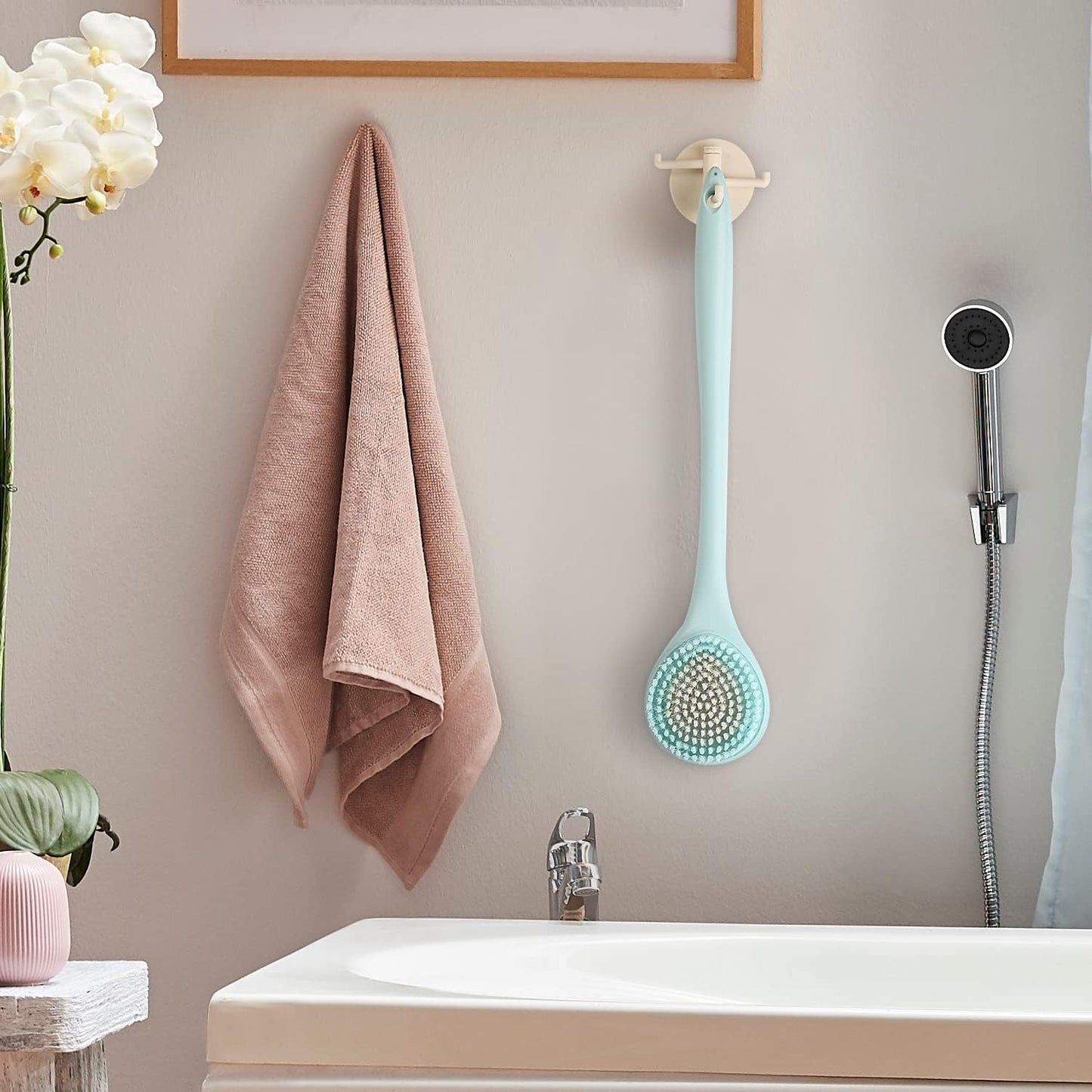 BEDELITE Back Scrubber for Shower, Soft Bath Brush Long Handle for Men & Women(16.4 Inches), Anti Slip Body Scrubber Exfoliator for Cleaning(Blue)