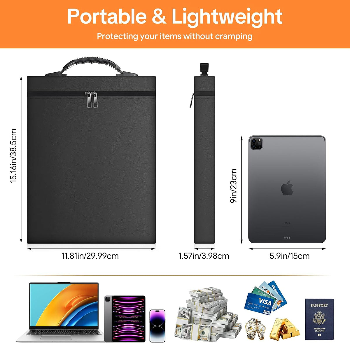 Fireproof Document Bag, Upgrade 6400℉Material Fireproof Money Bag with 2 Pockets, 12 Layer Heat Insulated, Fireproof Envelope Pouch for Important Documents, Files, Cash and A4 paper