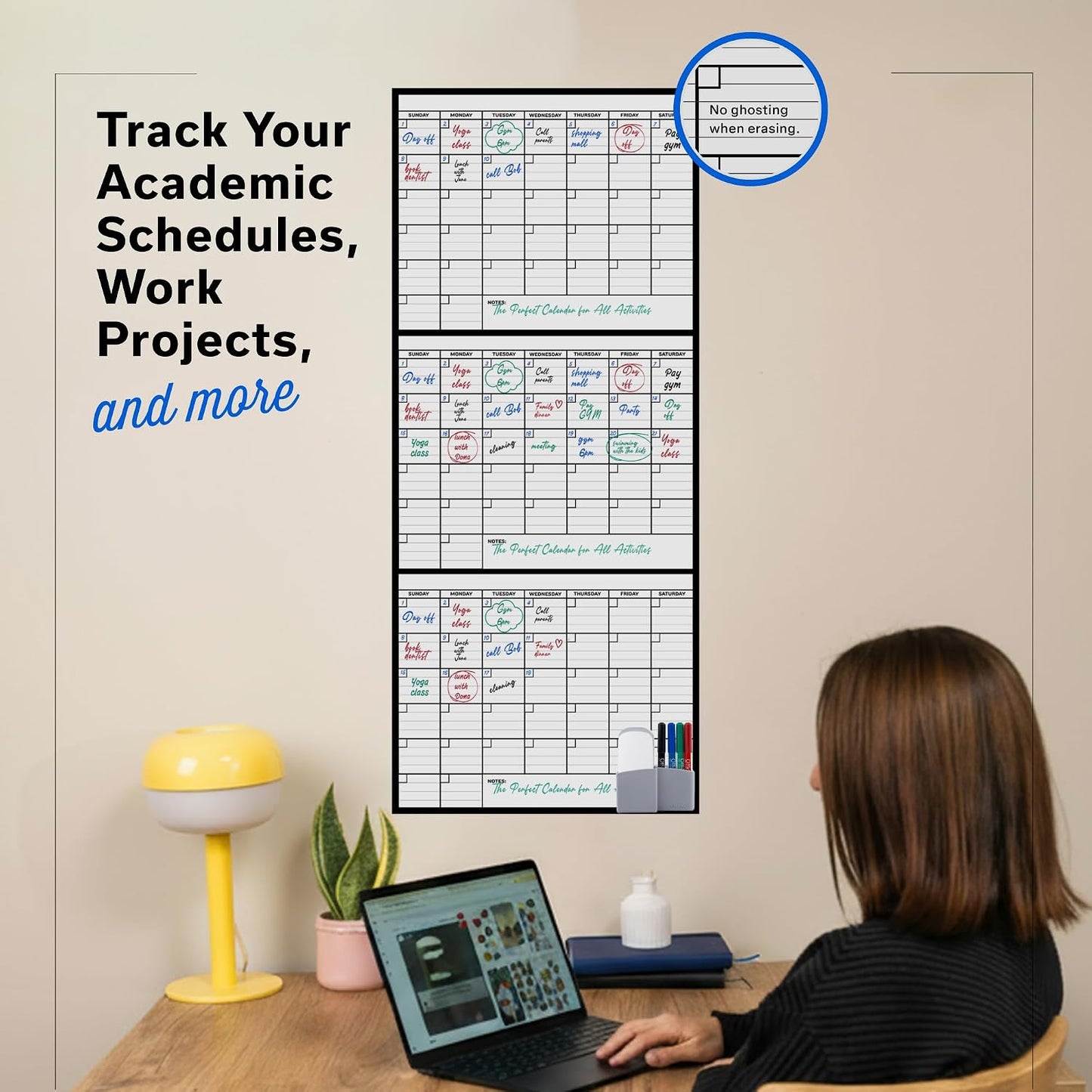 Large Dry Erase Calendar for Wall 36x48, Big Classroom Giant Month, Undated Reusable Family Monthly, Rolled Whiteboard White Board, Calendar Dry Erase Planner for Wall Erasable Large Office 48x36