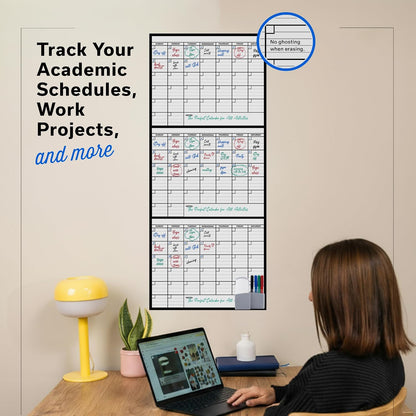 Large Dry Erase Calendar for Wall 36x48, Big Classroom Giant Month, Undated Reusable Family Monthly, Rolled Whiteboard White Board, Calendar Dry Erase Planner for Wall Erasable Large Office 48x36