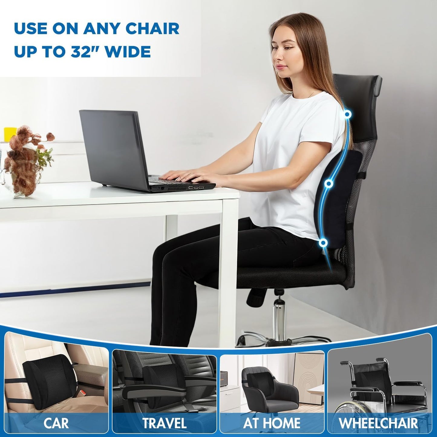 Niceeday Lumbar Support Pillow for Office Chair Car Back Support Pillow, Memory Foam Gaming Chair Desk Chair Back Cushion for Lower Back Pain Relief, Ergonomic Back Rest,Office Home Essentials
