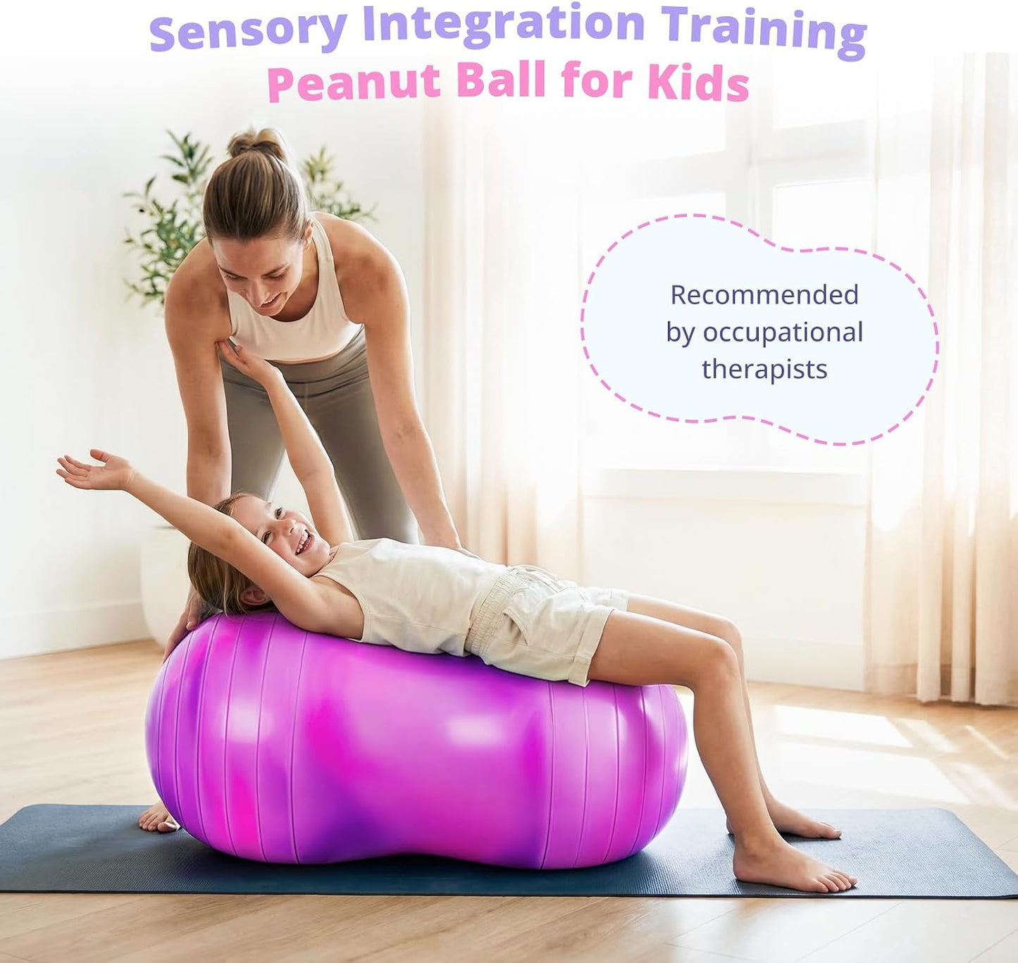 18’’/20’’ Peanut Ball for Kids & Adults, Anti-Burst Exercise Ball for Autism Sensory Training, Pregnancy & Physical Therapy, Yoga Balance Ball Chair for Fitness.