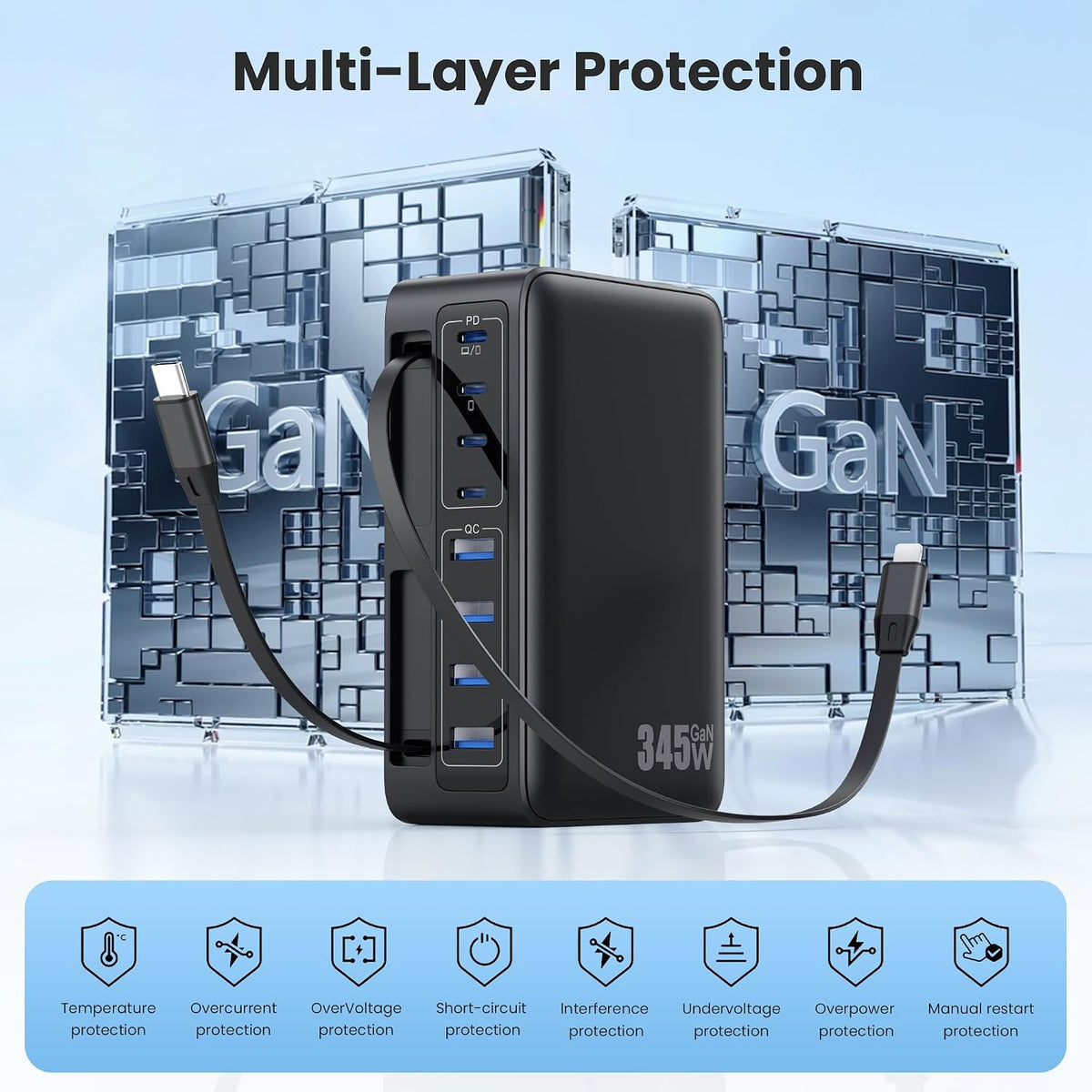 USB C Charger 200W USB C Charger Block,Upgraded GaN III 8-Port Fast Charging Station Hub,PD 65W Laptop Charging Adapter Compatible with MacBook Pro/Air,DELL,Steam Deck,iPhone 16/15/14,Galaxy S23/22