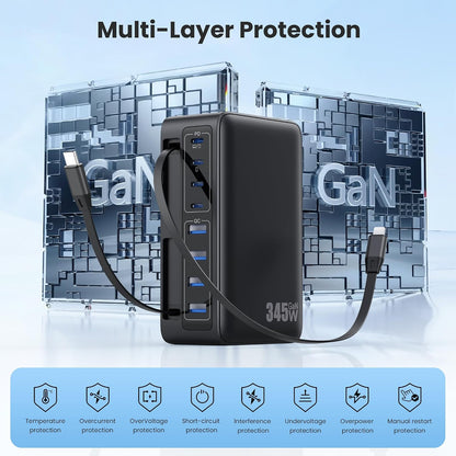 USB C Charger 200W USB C Charger Block,Upgraded GaN III 8-Port Fast Charging Station Hub,PD 65W Laptop Charging Adapter Compatible with MacBook Pro/Air,DELL,Steam Deck,iPhone 16/15/14,Galaxy S23/22