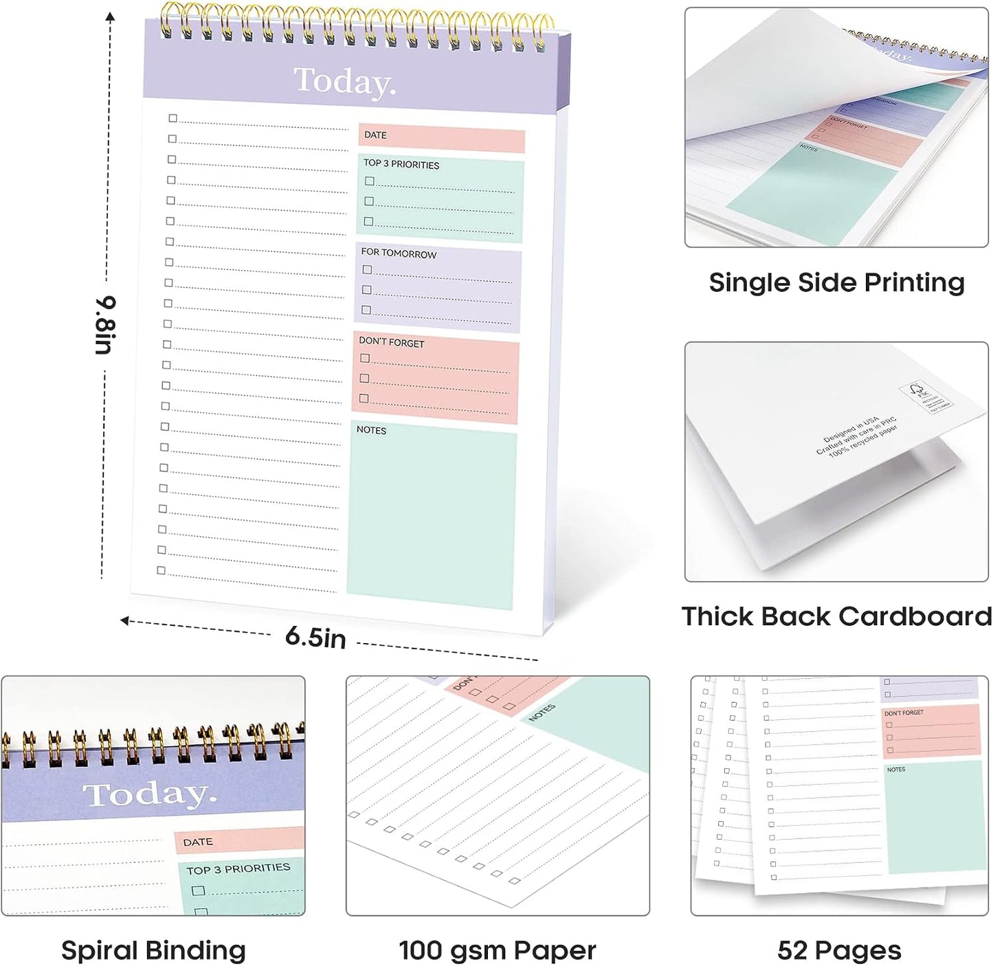 Taja To Do List Notepad - To Do List Notebook for Work with 52 Sheets, 9.8" x 6.5", Undated Daily Planner Perfect for Daily Tasks and Goal Setting, Notepad Suitable for Office, Home & School - Violet Dream