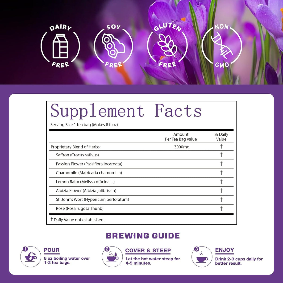 VailHerbTea Saffron Tea Bags, Mood Support Tea for Calm Focus, 50 Count