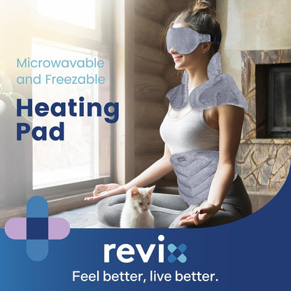REVIX Microwave Heating Pad for Neck and Shoulders Lower Back, Warm Compress Heated Back Wrap with Weighted Plush, Hot Eye Mask, Set of 3