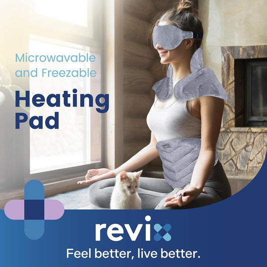 REVIX Microwave Heating Pad for Neck and Shoulders Lower Back, Warm Compress Heated Back Wrap with Weighted Plush, Hot Eye Mask, Set of 3
