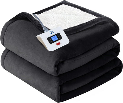 Sealy Electric Throw Blanket, Flannel & Sherpa Heated Throw with 6 Heating Levels & 2-10 Hours Auto Shut Off, Fast Heating & Machine Washable, 50x60 Inch, Light Grey