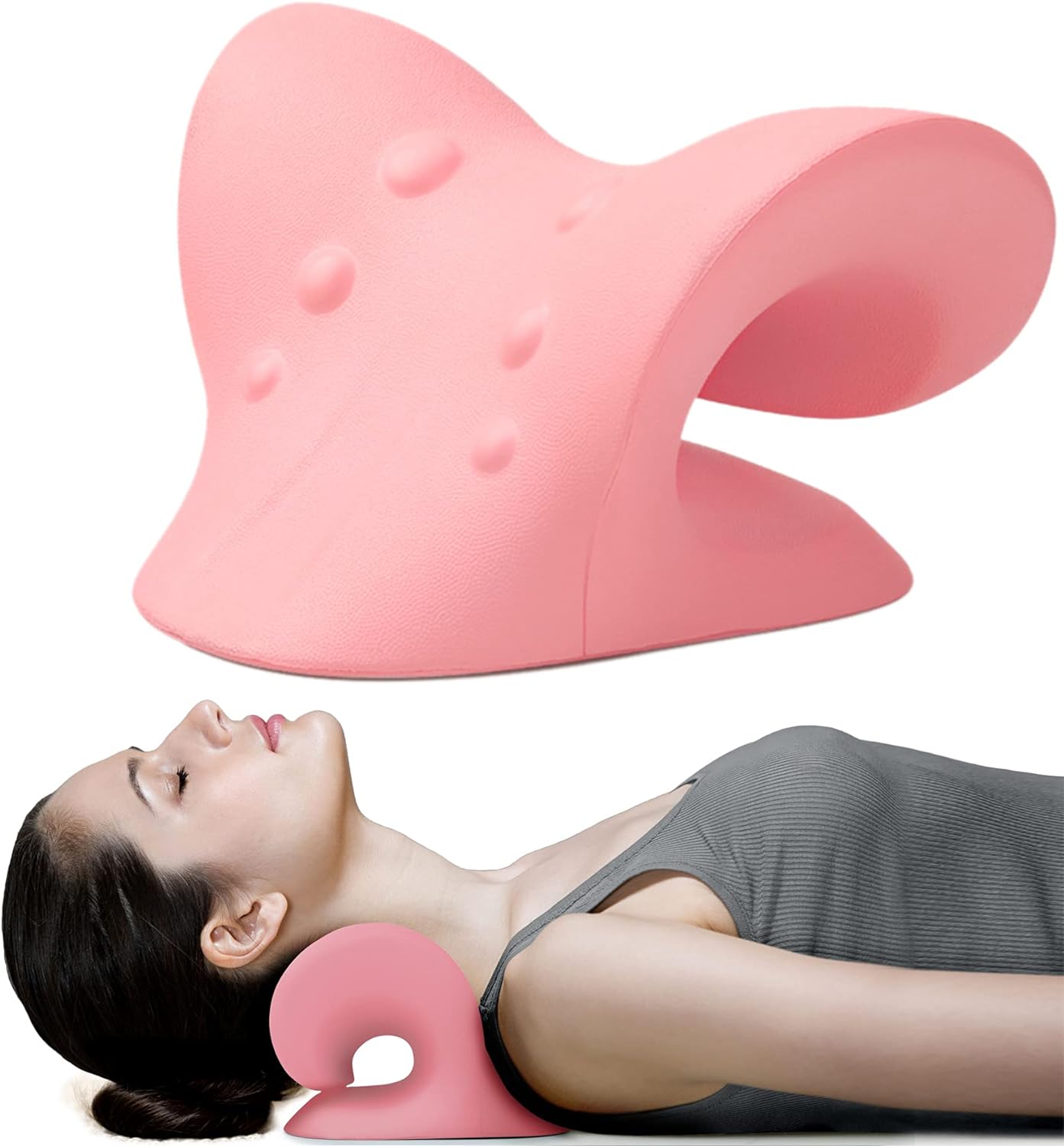 RESTCLOUD Neck and Shoulder Relaxer, Cervical Traction Device for TMJ Pain Relief and Cervical Spine Alignment, Chiropractic Pillow, Neck Stretcher (Black)