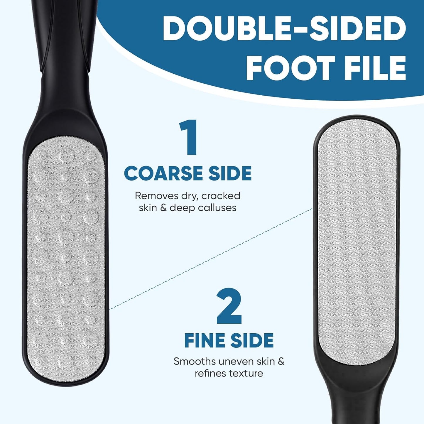 TEAWOO Double Sided Foot File and Callus Remover, Stainless Steel Waterproof Foot Scraper and Foot Rasp for Dead Skin & Hard Heels, 2-in-1 Pedicure Tools for At Home Foot Care