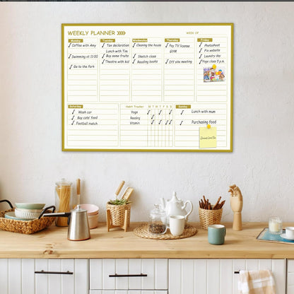 Gold Weekly Dry Erase Board for Wall,12"x16",Gold Metal Frame Weekly Planner Whiteboard for to Do List, Memo, School, Home, Office, Kitchen-GZ