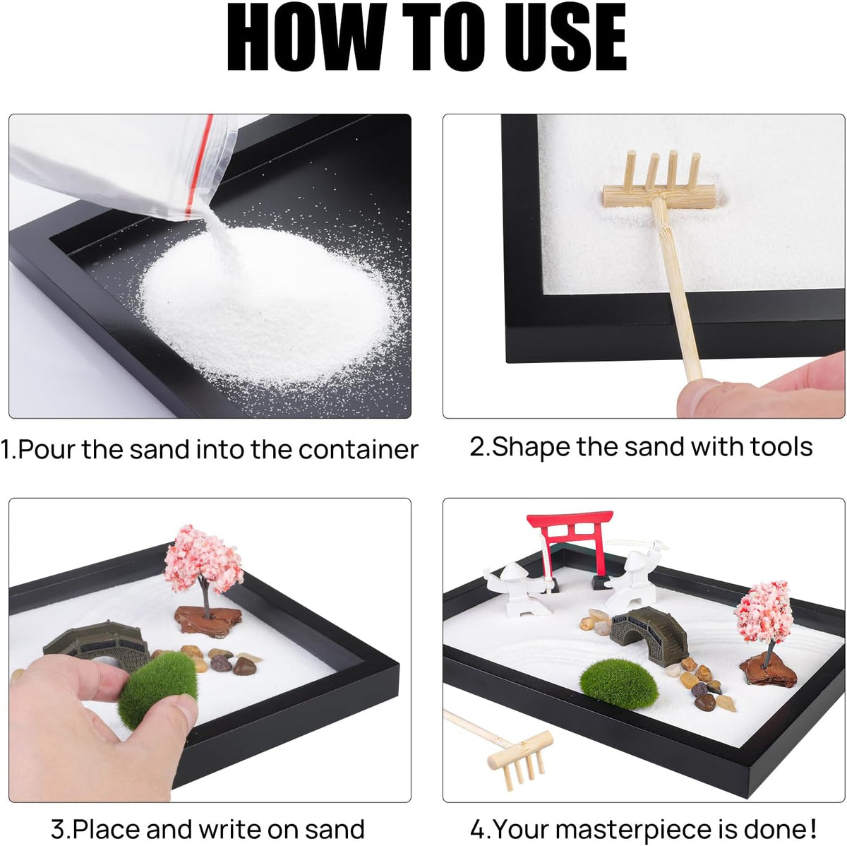Japanese Zen Garden for Desk - Sakura Tree Samurai 12" x 8" Desktop Mini Zen Garden with White Sand Artificial Bonsai Tree Rocks Rakes & Accessories - Meditation Zen Gifts Office Decor