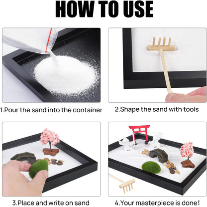 Japanese Zen Garden for Desk - Sakura Tree Samurai 12" x 8" Desktop Mini Zen Garden with White Sand Artificial Bonsai Tree Rocks Rakes & Accessories - Meditation Zen Gifts Office Decor