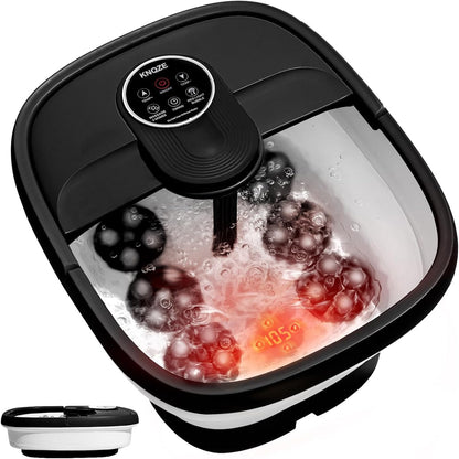 KNQZE Collapsible Foot Spa Bath with Heat & Remote Control, Bubble Massage, Temperature Control, Red Light, Timer, 16 Rollers & Pumice Stone for a Soothing Spa Experience