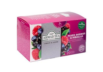 Ahmad Tea Herbal Tea, Mixed Berries & Hibiscus Teabags, 20 ct (Pack of 1) - Decaffeinated & Sugar-Free