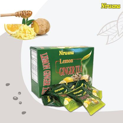 Nirwana Lemon Ginger Herbal Tea – Refreshing Herbal Blend with Ginger and Lemon | Perfect Tea Gift Set and Holiday Gift Baskets (20 Sachet)