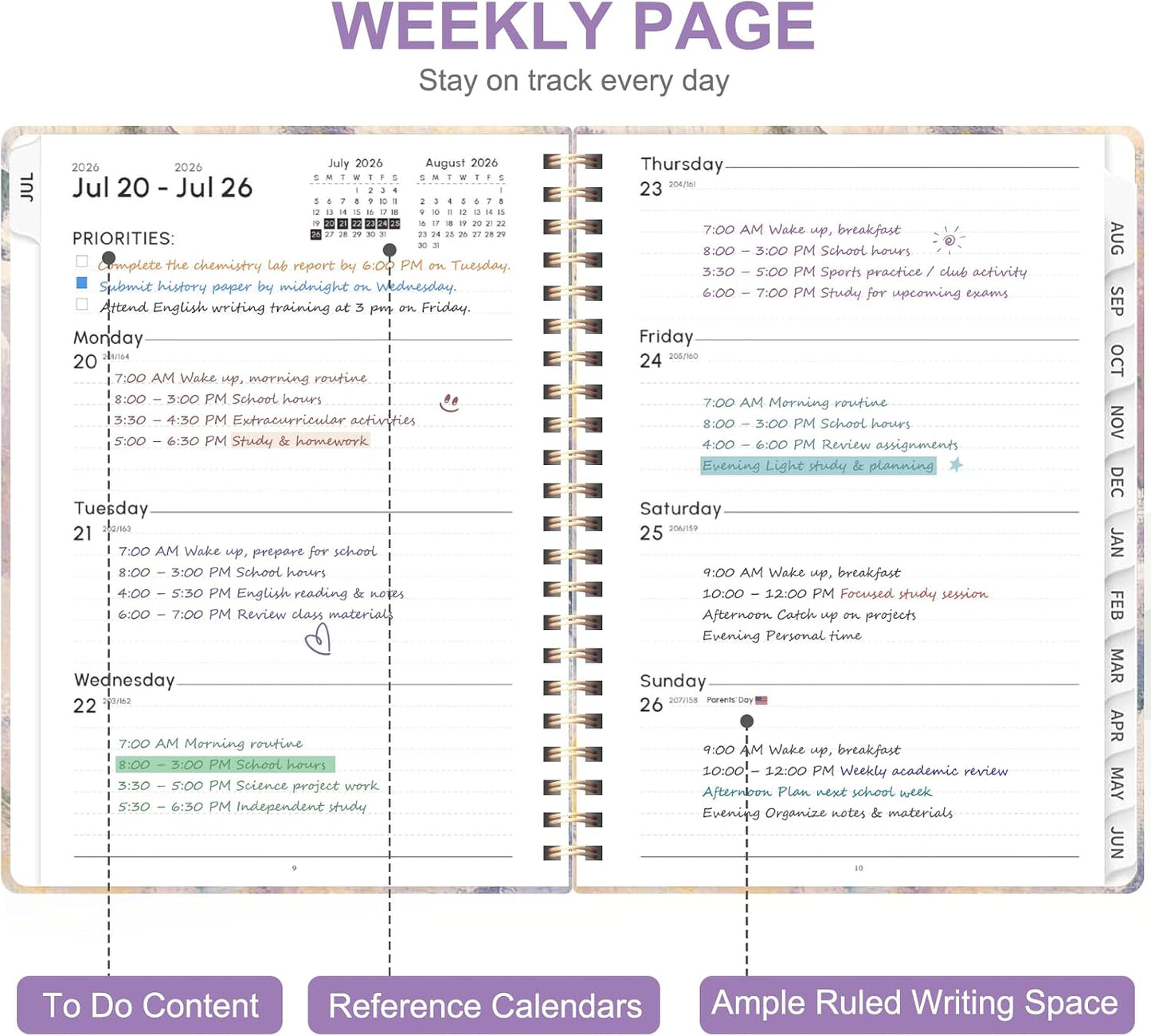 Planner 2026-2027, Weekly and Monthly Calendar Planner, JUL 2026 - JUN 2027 | A5(6.3'' x 8.5''), Hardcover, Agenda Book, Sprial Bound, Inner Pocket, Office and School Use