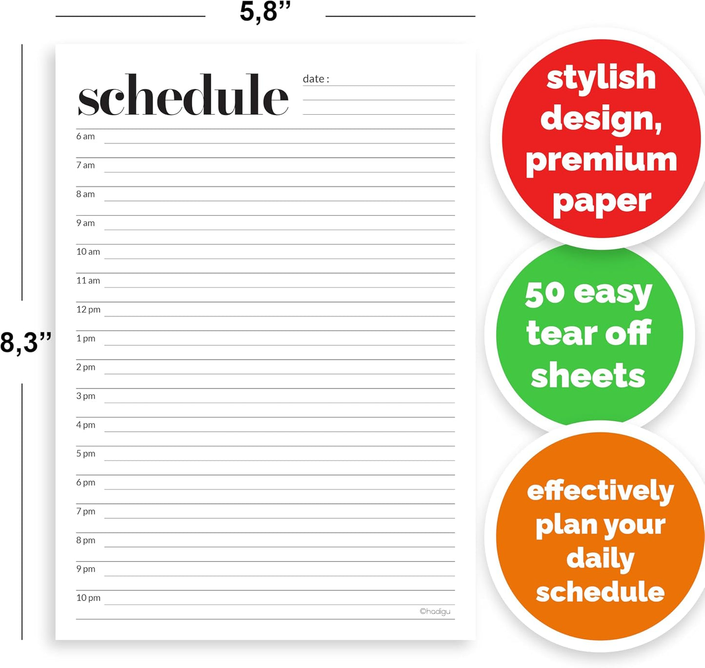 Daily Planner Notepad, Daily Schedule Pad, Tear-Off, A5 Size (5.8" x 8.3") To Do List Notepad, Productivity Planner for Work and Study, Premium Thick Paper with Cardboard Back Support by Hadigu.