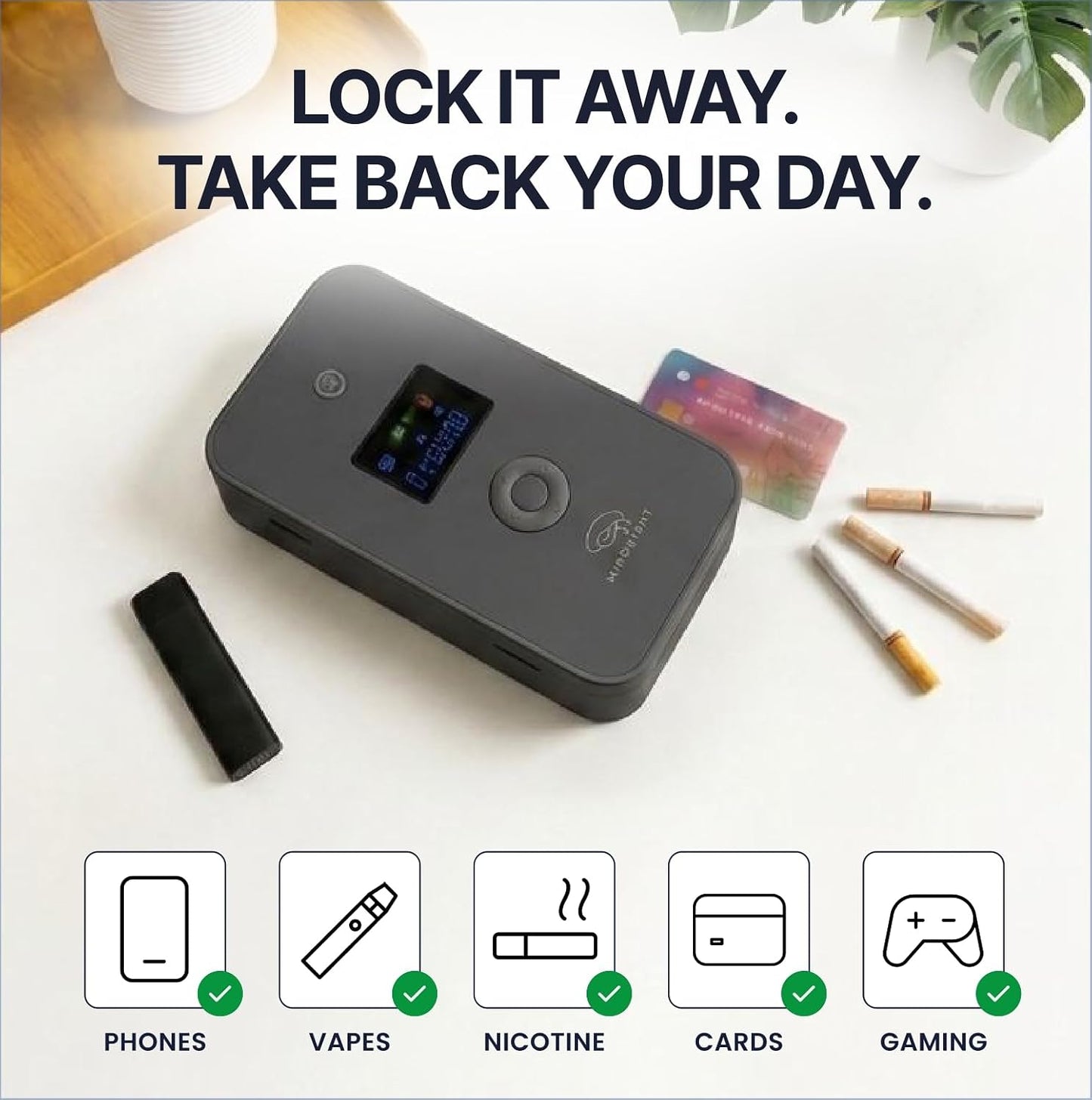 Mindsight Personal Timed Lock Box | Beat Everyday Temptations & Screen Time | 3 Commitment Modes | Fits 1 Phone with Standard Case | Charges While Locked | Out of Sight, Out of Mind