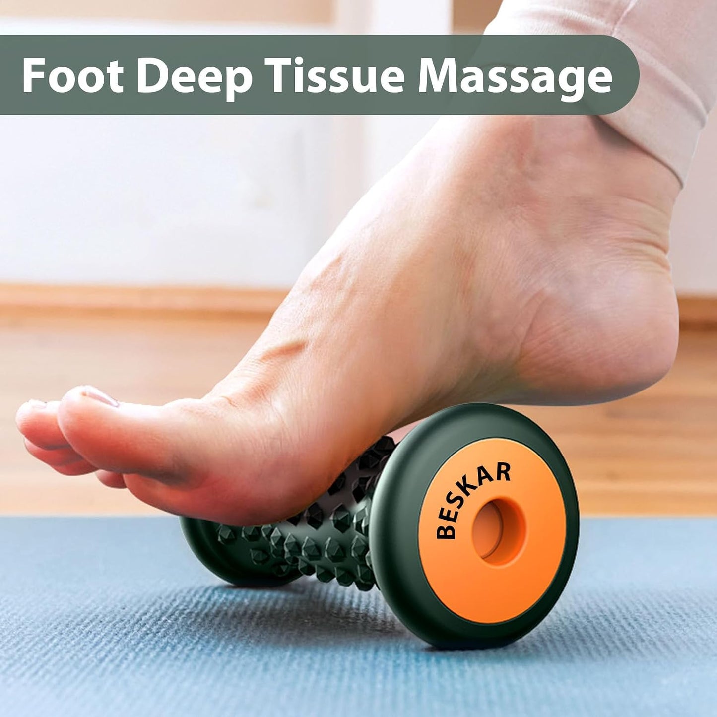 BESKAR Foot Massage Roller for Plantar Fasciitis Relief, Portable Reflexology Tool Pressure Point Massage Rollers, Deep Tissue Massages for Relieving Feet Arch Heel Pain, Myofascial Pain Syndrome