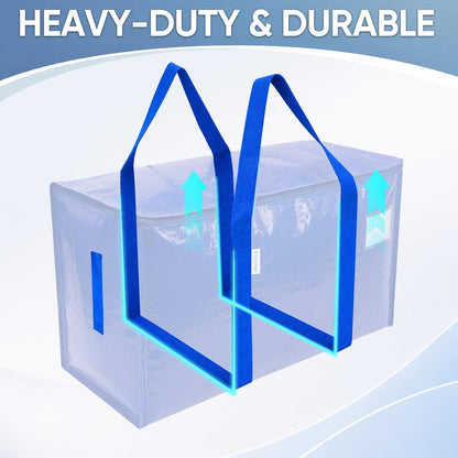 TICONN Extra Large Moving Bags Heavy Duty with Zippers & Carrying Handles, Durable Storage Bags Moving Boxes for Closet Organizers and Storage (Blue)