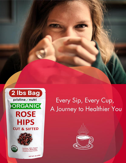 Organic Dried Cut and Sifted Rose Hips - 2lb. (32oz.) Bag