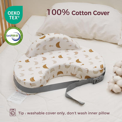 Momcozy CozyPro Nursing Pillow - All Around Lumbar & Arm Support - Safety Guard, Firm & Springy Memory Foam-Stable, Ergonomic Support, Easier Breastfeeding, Wider Cushion, Adjustable, Removable Cover
