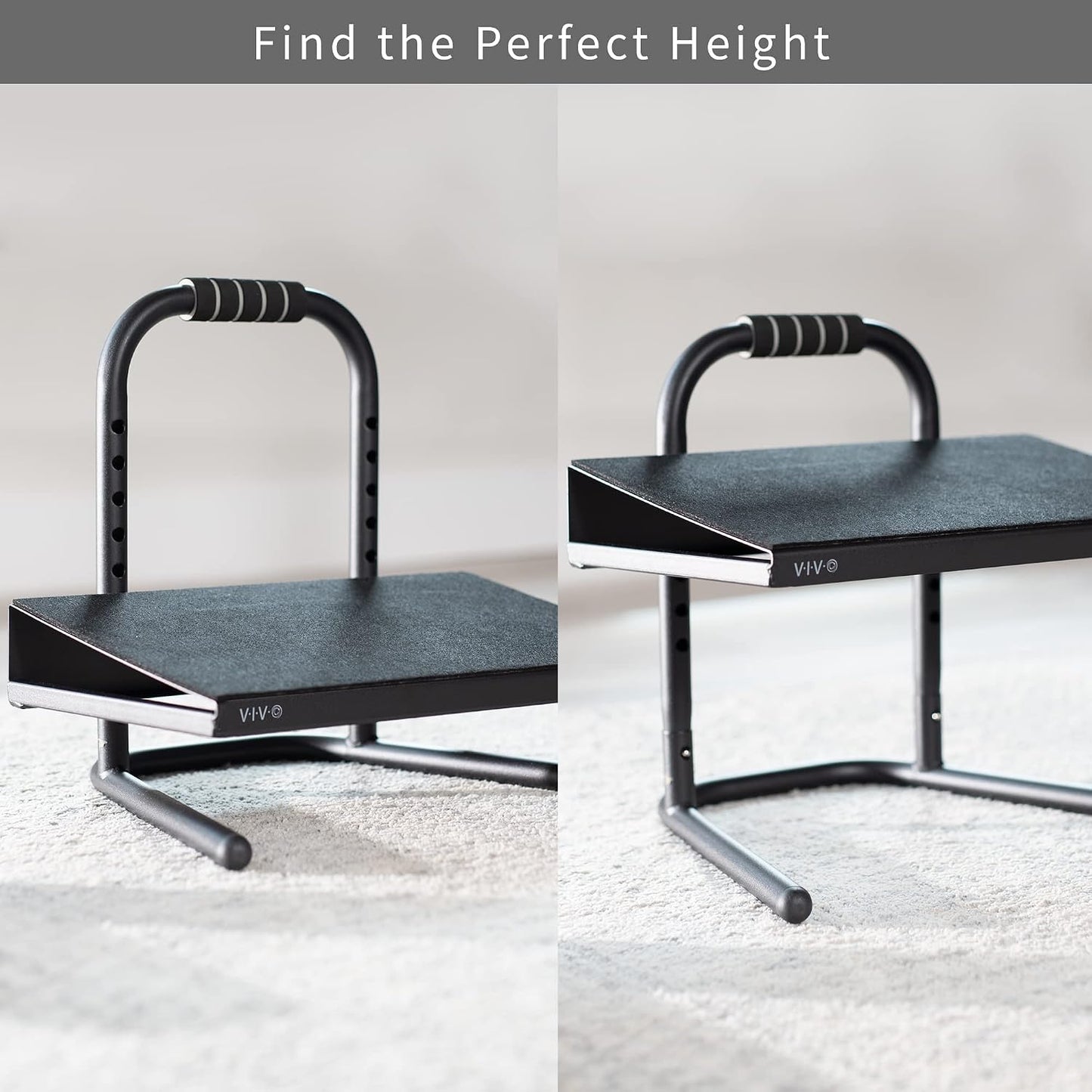 VIVO Ergonomic Height Adjustable Foot Rest Relief Platform, Elevated Stool for Comfortable Sit to Stand Workstation, Non-Slip Surface, Portable, Home Office Classroom Use, Black, STAND-FT01