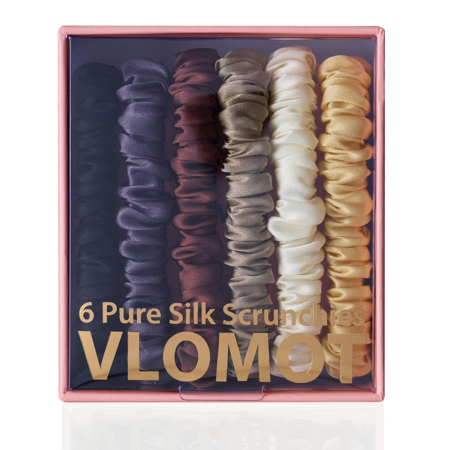 VLOMOT 6 Pcs Set 100% Pure Mulberry Silk Hair Scrunchies - 6 Chic Colors Everyday Skinny Scrunchies Silk Ponytail Holders - No Damage (Purple)