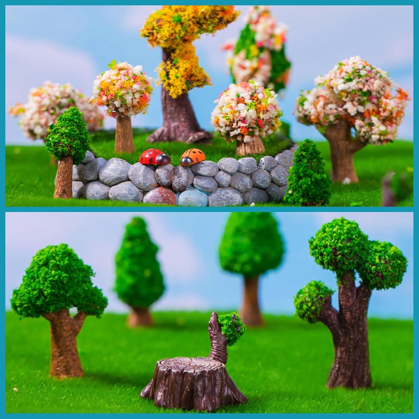 Cayway 26 PCS Outdoor Fairy Garden Miniatures Mini Zen Garden Accessories, Artificial Grass, Model Trees, Terrarium Ornaments, Dollhouse Supplies, Bonsai Decorative Craft Tools Kit