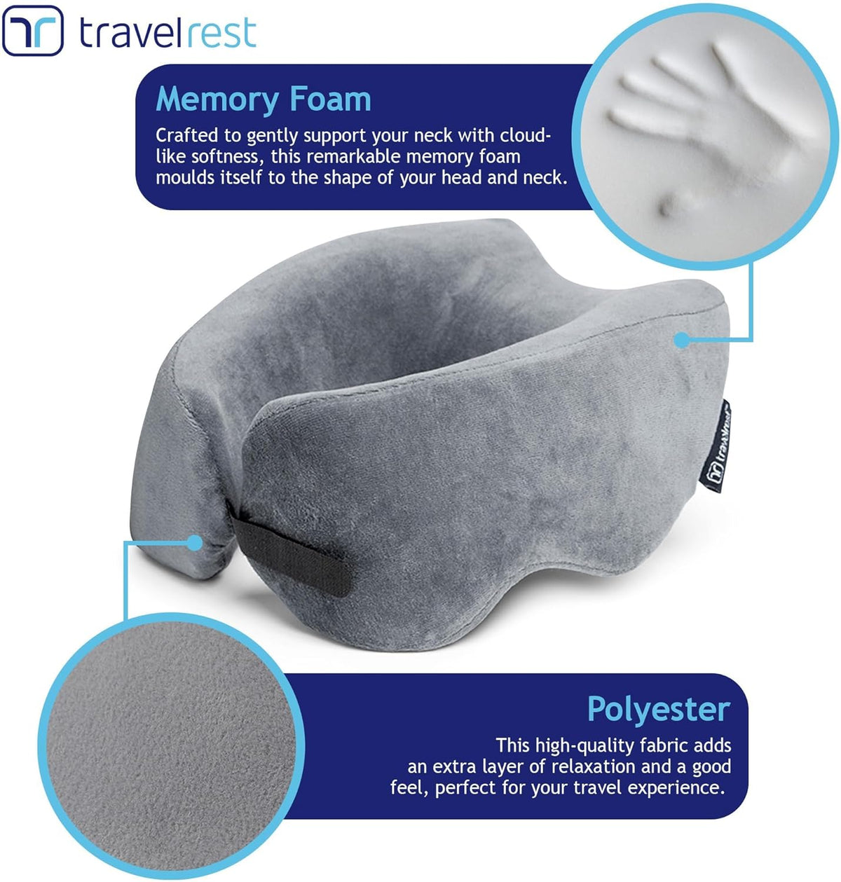 TRAVELREST Nest Neck Pillow Travel Essentials - Memory Foam Support - Grey