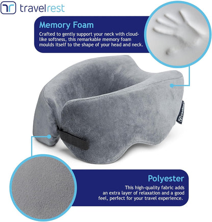 TRAVELREST Nest Neck Pillow Travel Essentials - Memory Foam Support - Grey