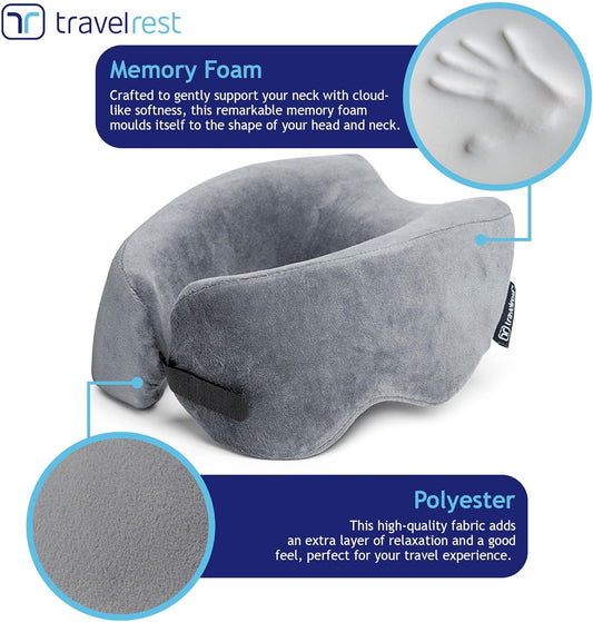 TRAVELREST Nest Neck Pillow Travel Essentials - Memory Foam Support - Grey