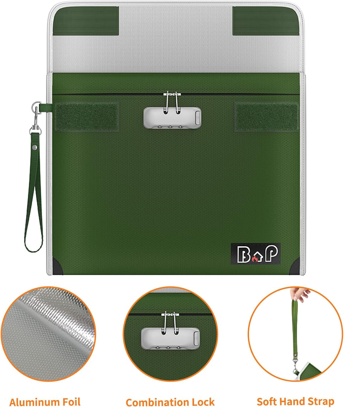 Fireproof Document Bag with Lock (5200℉), 15”x 11”Fireproof Money Bag, Waterproof Zipper Pouch for A4 A5 Legal Letter Size Document, Tablet, Valuables, Jewelry, Cash and Passport