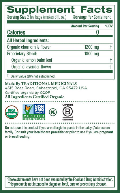 Traditional Medicinals Organic Chamomile with Lavender Herbal Tea (Pack of 1), Calms the Nervous System, 16 Tea Bags