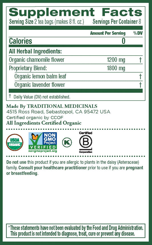 Traditional Medicinals Organic Chamomile with Lavender Herbal Tea (Pack of 1), Calms the Nervous System, 16 Tea Bags
