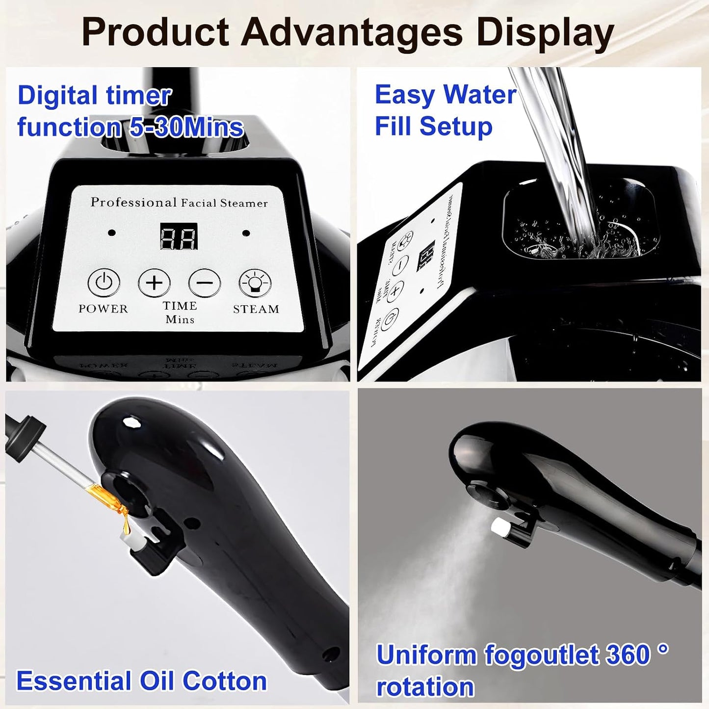 Professional Facial Steamer for Deep Cleansing and Hydration, Ozone Spa Face Steamer on Wheels, Adjustable Height and Angle,Estheticians Steamer More Steam,Suitable for Beauty, Spa and Home Use