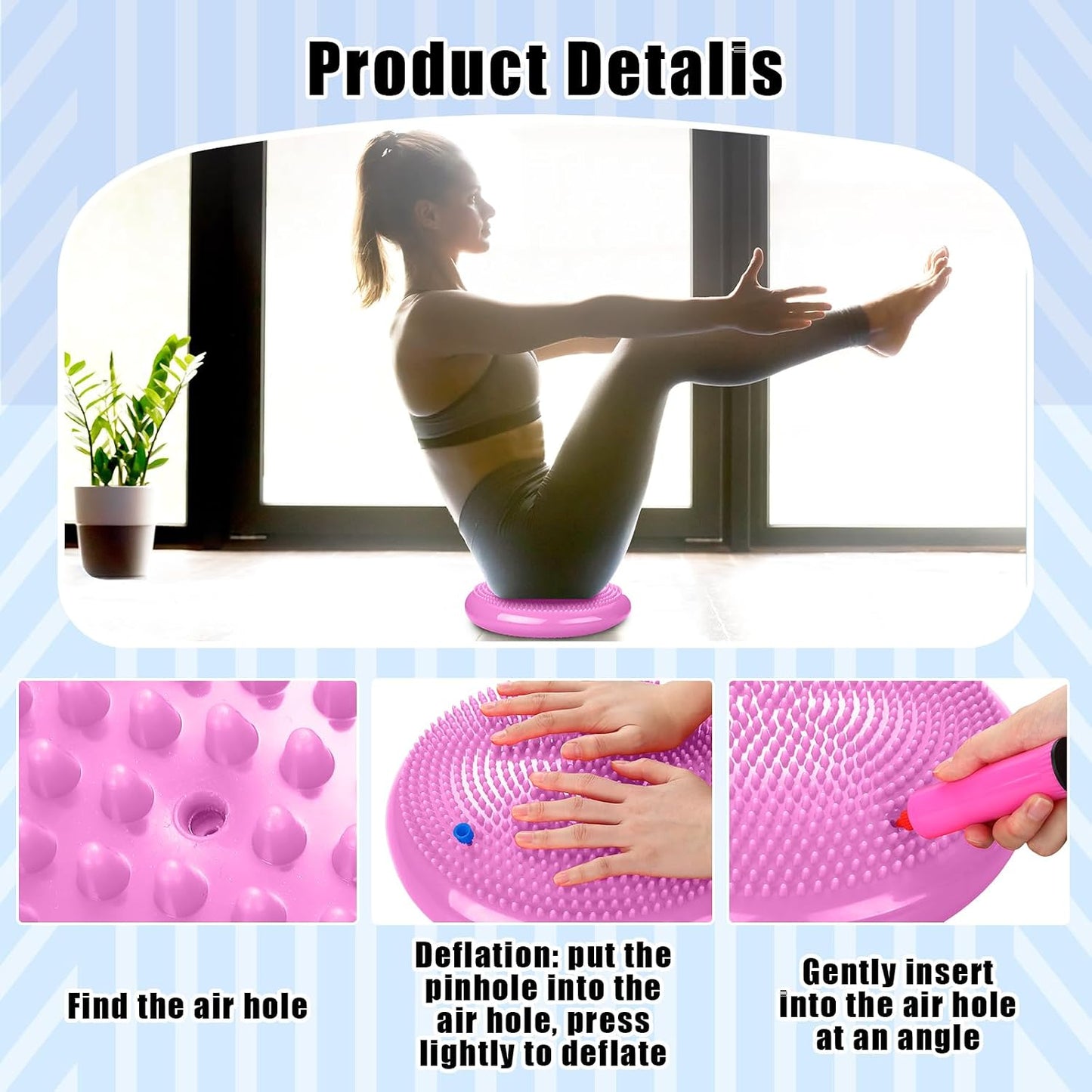Silipull 2 Pcs Wiggle Seat Inflated Wobble Cushion Flexible Balance Disc with Air Pump for Core Stability Strengthening Improving Posture Physical Exercise