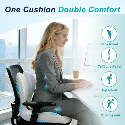 Seat Cushion for Office Chair and Car, Lumbar Support Pillow for Office Chair, Memory Foam Ergonomic Seat Cushion for Long Sitting, Back & Tailbone Pain, Sciatica - Dark Gray & Light Gray