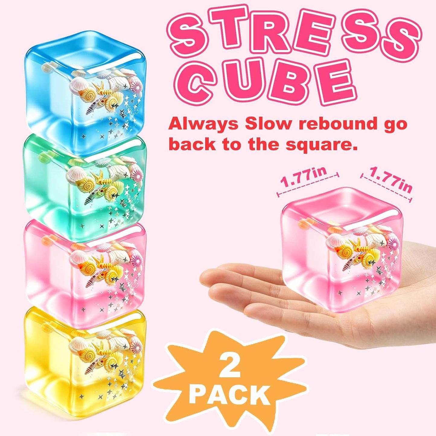 Stress Cube Squishy Fidget Toys- 2 Pack Squeeze Toys, Gifts Anxiety Relief Items for Teens & Adults Men Women, Office Desk Accessories Sensory Toy for Anxiety ADHD, Party Favors Goodie Bag Fillers