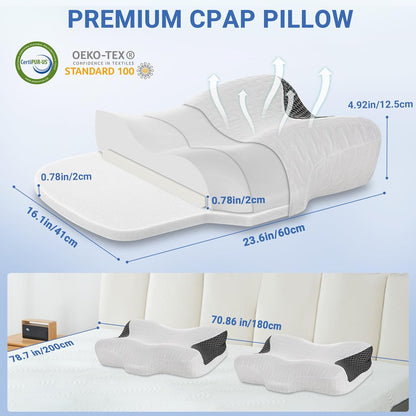 Elviros CPAP Pillow for Sleeping, HSA/FSA Ergonomic Adjustable Height Neck Support Memory Foam Bed Pillow for CPAP Users with Sleep Apnea, Suitable for Side and Back Sleepers