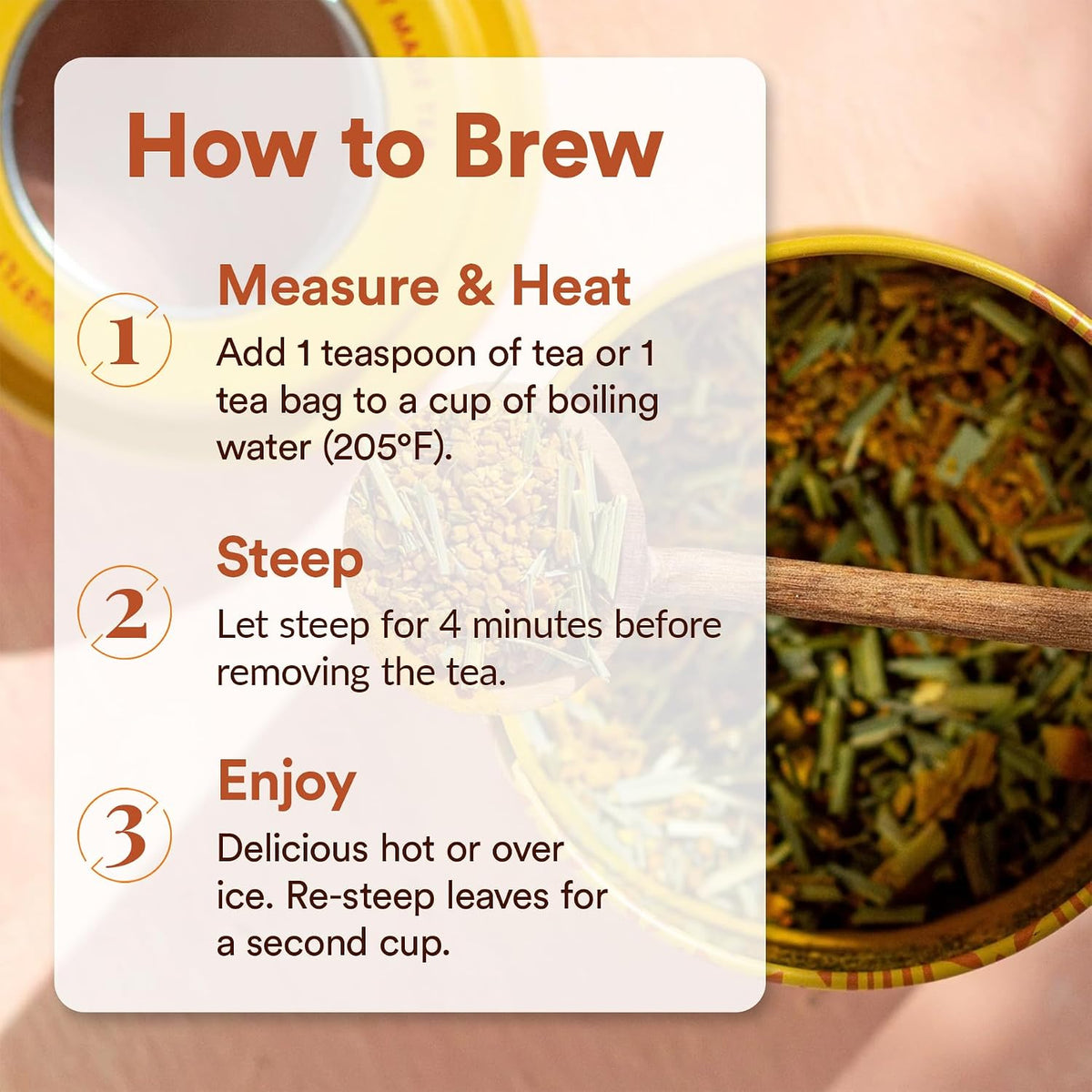 JusTea TURMERIC GINGER Loose Herbal Tea, 40+ Cup Tin + Spoon, Caffeine-Free
