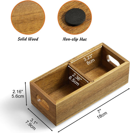 DRASTAR Tea Bag Organizer, Acacia Tea Bag Holder, Tea Storage Containers with 3 Slots, Wooden Tea Storage Accessories, Mini Tea Bag Caddy Box for Countertop