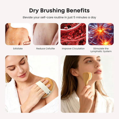 eaxun Bamboo Dry Brushing Body Brush Set, Firm Natural Boar Bristle, 2 Pack