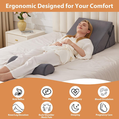 BIEEZZK Wedge Pillow Set for After Surgery, Wedge Pillow for Acid Reflux, Bed Wedge Pillow with Adjustable 9&12inch for Headboard,Sleeping, Orthopedic Memory Foam for Neck&Back Support, White/Grey